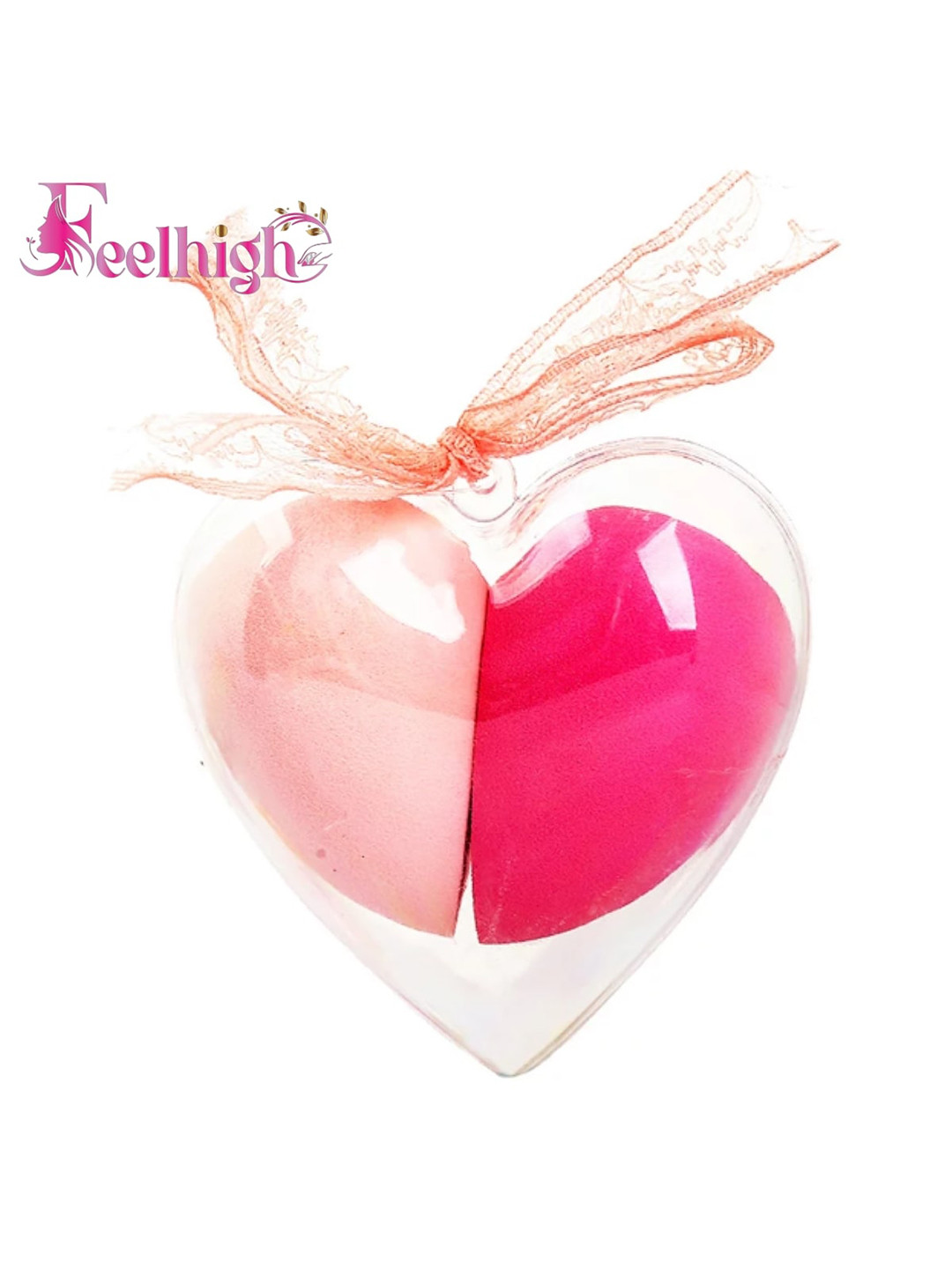 

FEELHIGH 2-Pcs Heart Shape Beauty Blenders Puff Set With Storage Box, Pink