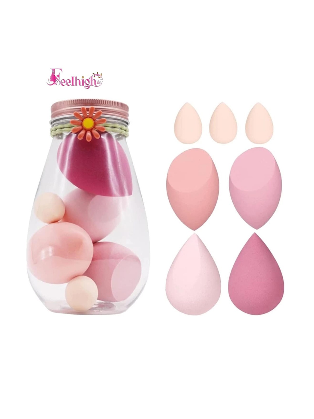 

FEELHIGH Set of 7 Beauty Blenders Makeup Sponges with Storage Box - Pink