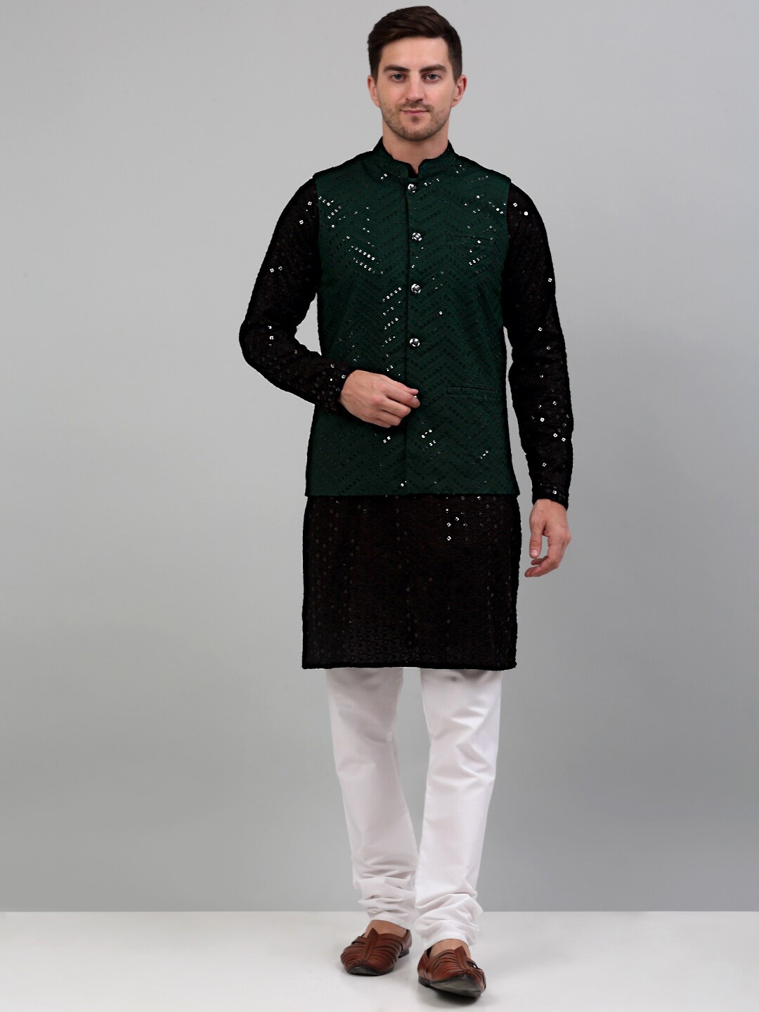 

Jompers Embroidered Nehru Jackets, Green