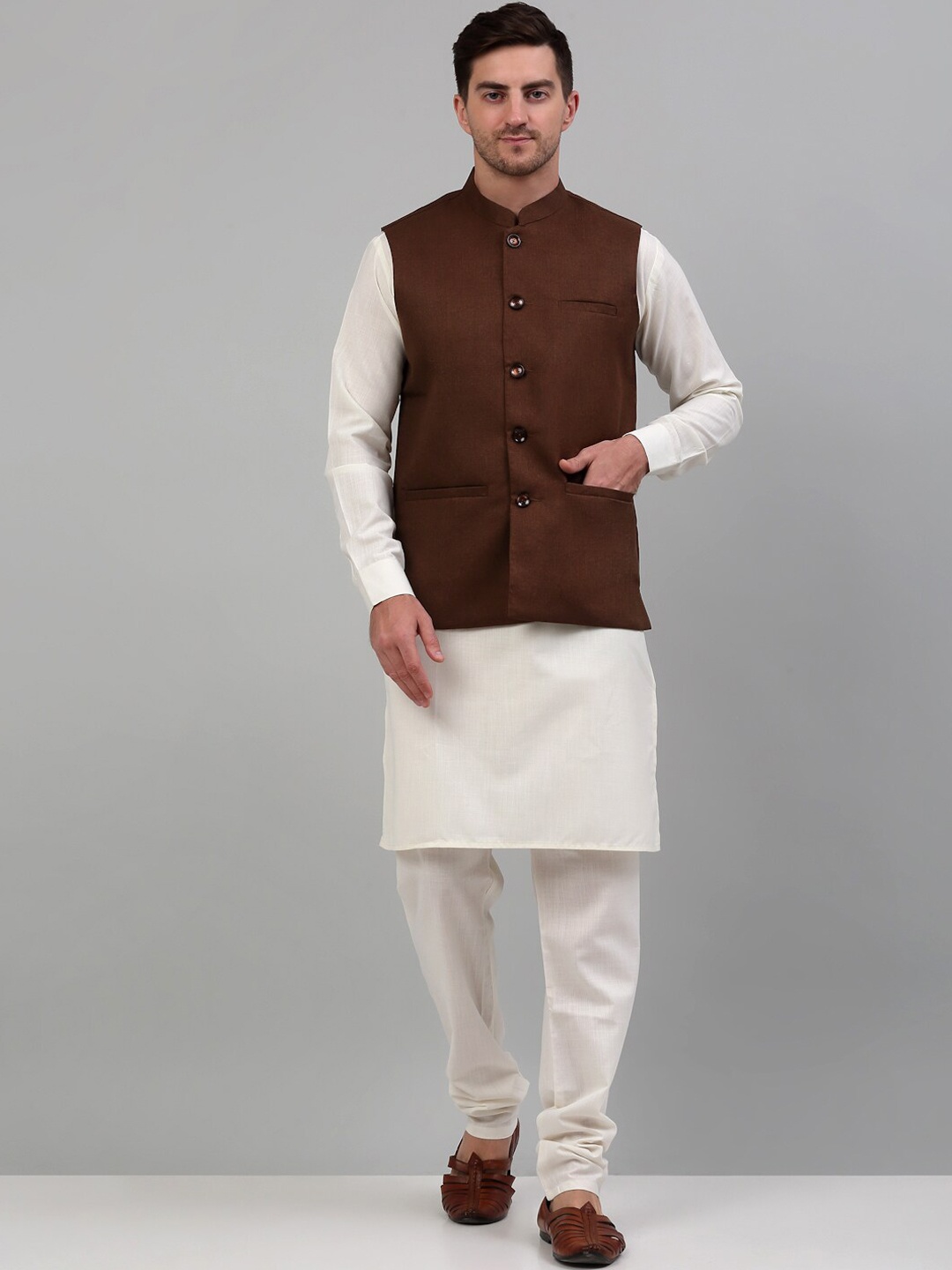 

Jompers Silk Cotton Nehru Jackets, Brown