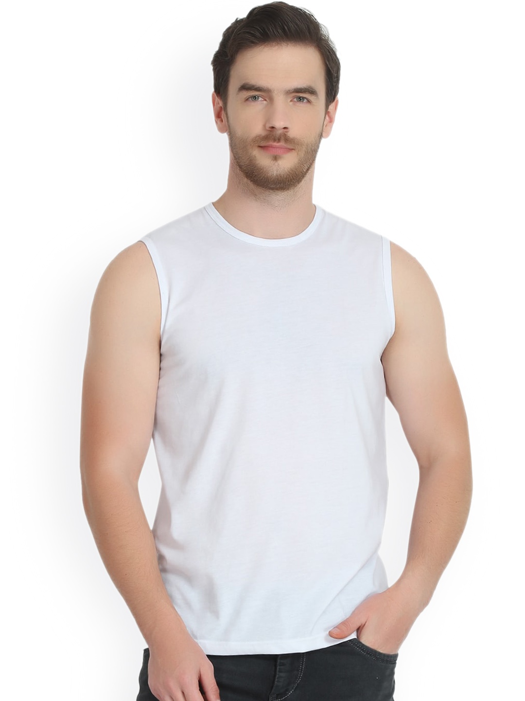 

GLITO Men Sleeveless Gym Vests, White