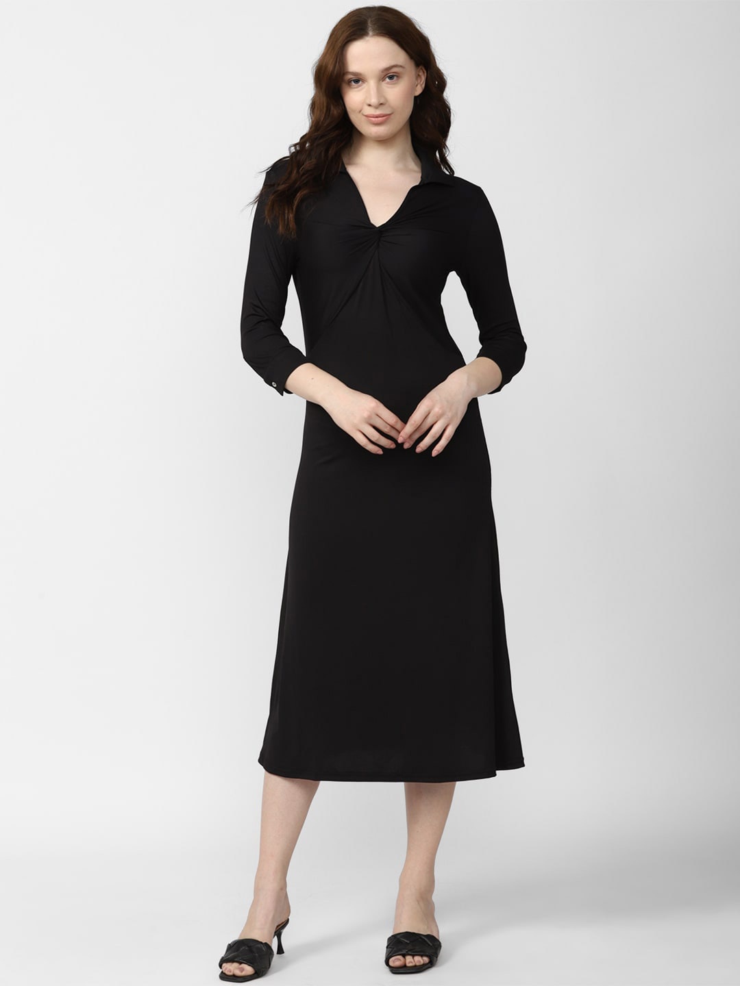 

Van Heusen Woman Cuffed Sleeves Sheath Midi Dress, Black