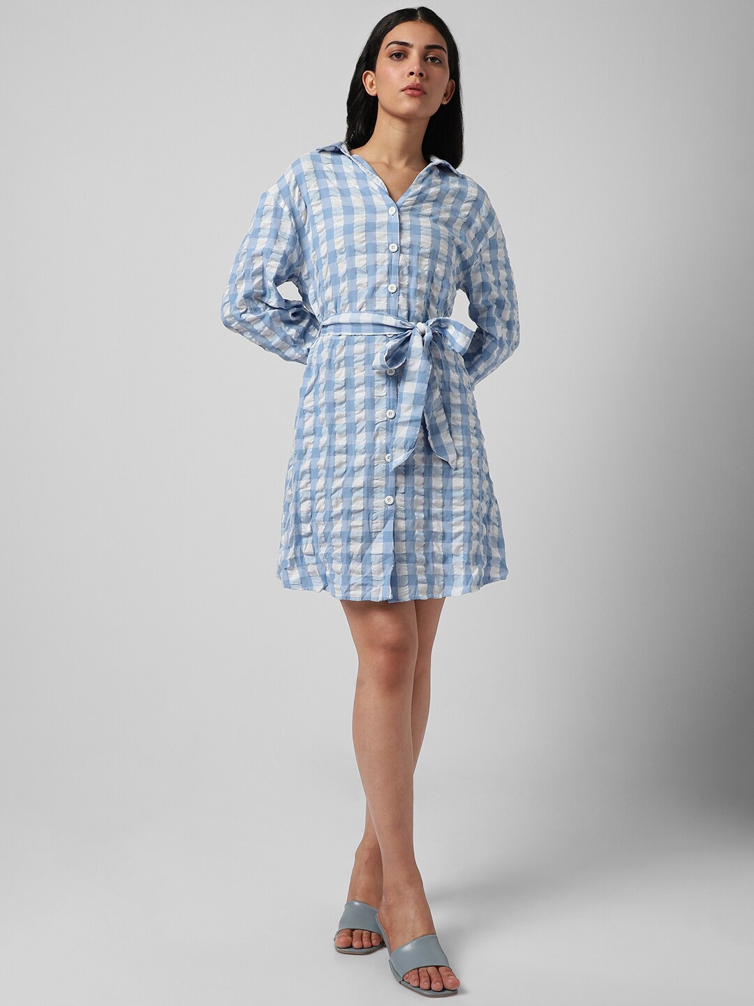 

Van Heusen Woman Checked Cuffed Sleeves Shirt Dress, Blue