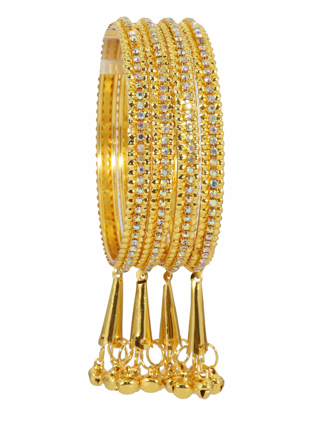

NMII Set of 4 Gold-Plated CZ-Studded Latkan Linked Bangles