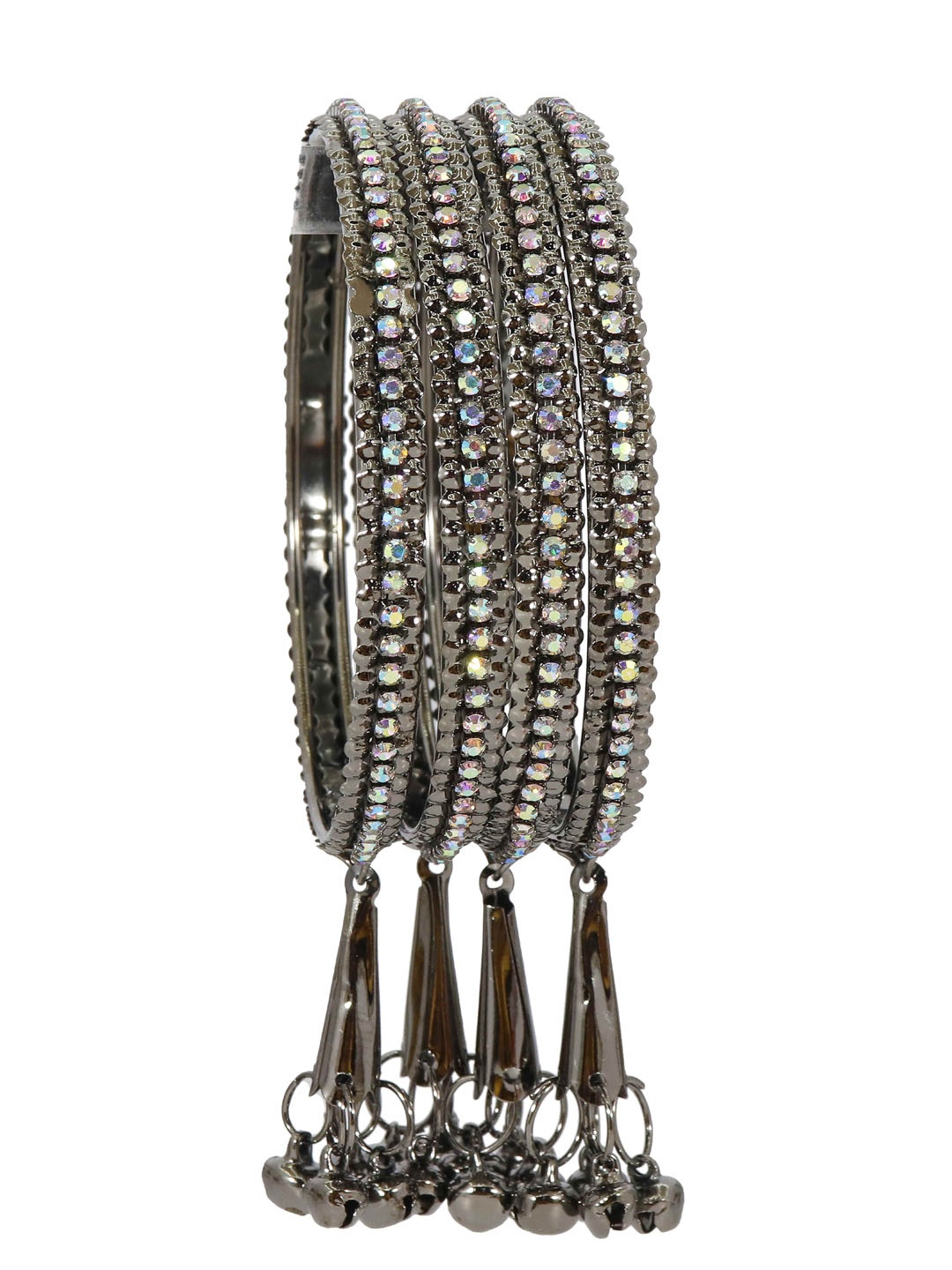 

NMII Set of 4 Silver-Plated CZ-Studded Latkan Linked Bangles