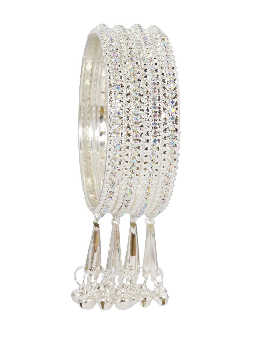

NMII Set of 4 Silver-Plated CZ-Studded Latkan Linked Bangles