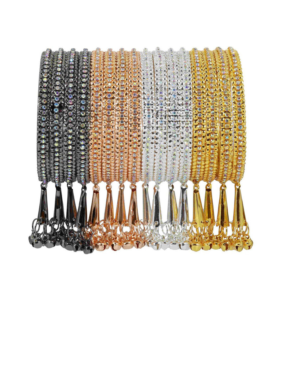 

NMII Set Of 16 CZ-Studded Latkan Linked Bangles, Gold