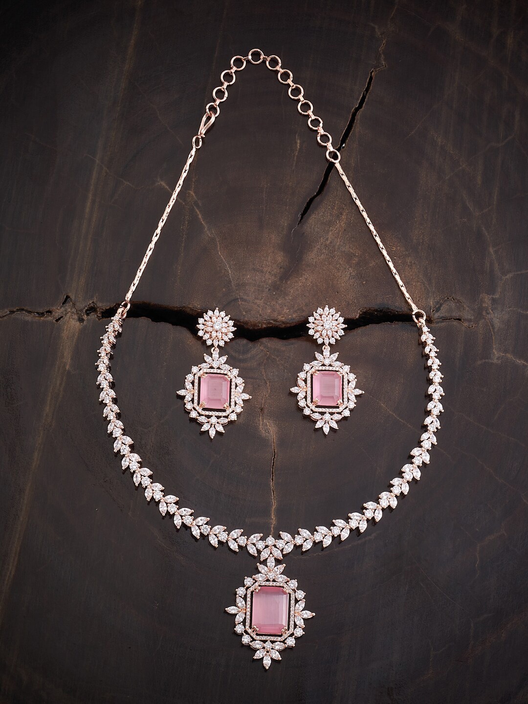 

Kushal's Fashion Jewellery Rose Gold-Plated CZ-Studded Jewellery Set