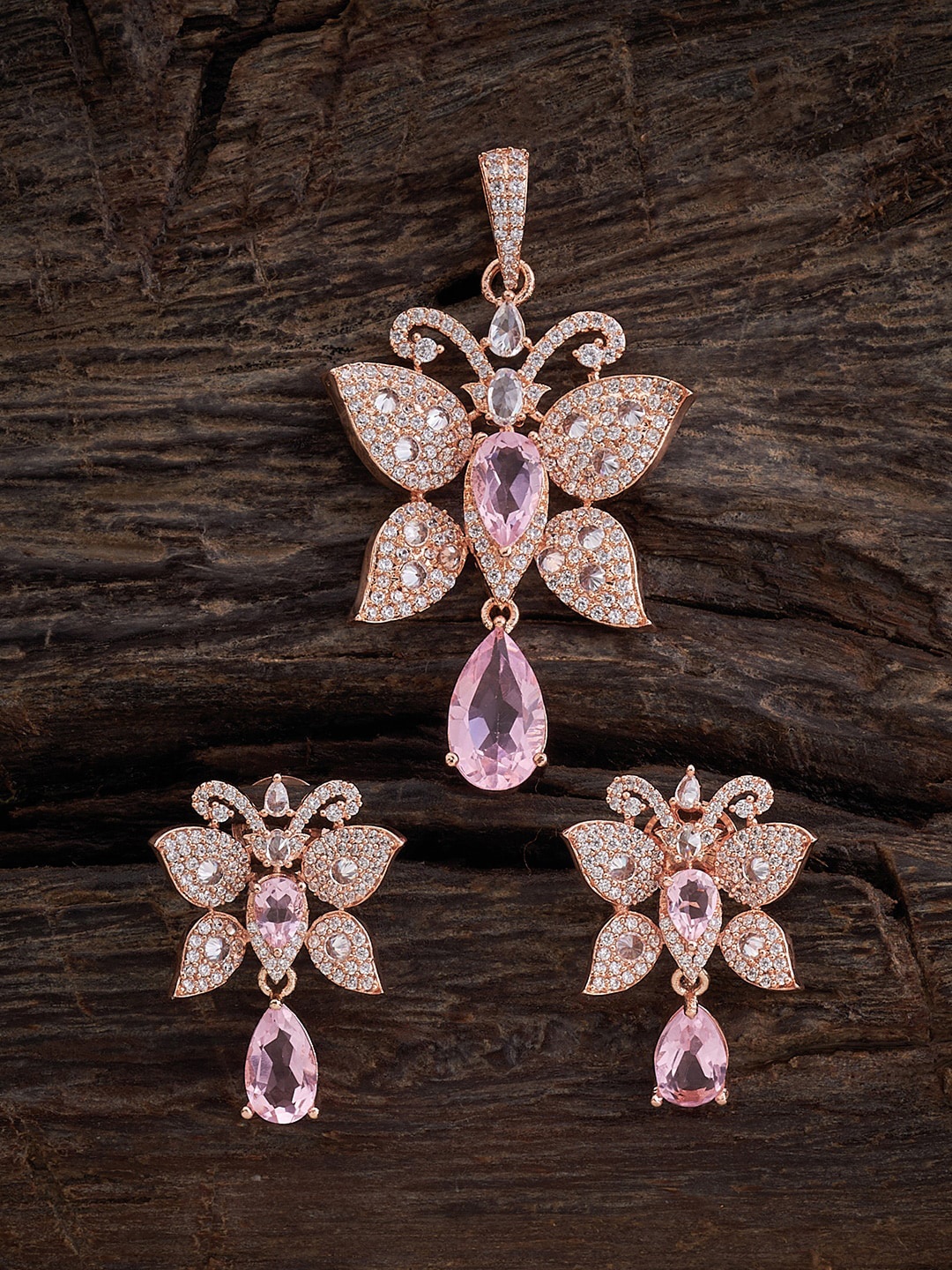 

Kushal's Fashion Jewellery Rose Gold-Plated CZ-Studded Pendant With Earrings