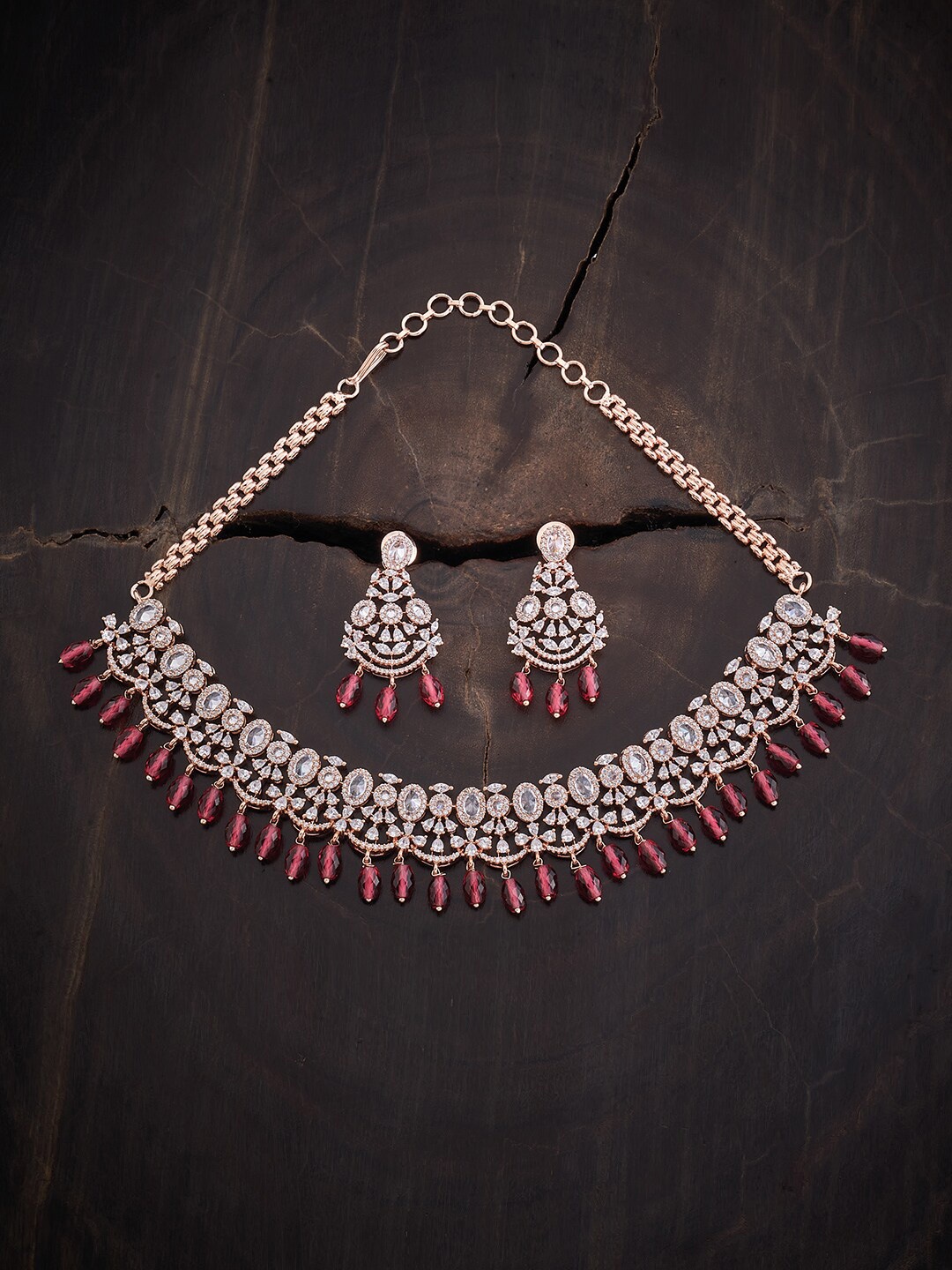 

Kushal's Fashion Jewellery Rose Gold-Plated CZ-Studded & Beaded Jewellery Set