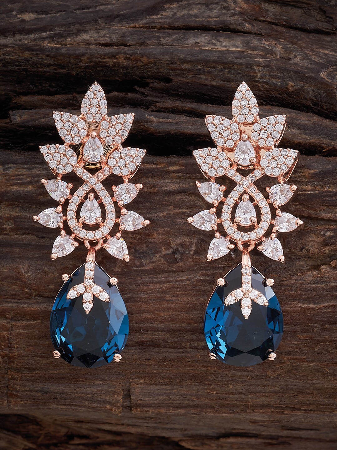 

Kushal's Fashion Jewellery Leaf Shaped Drop Zircon Earrings, Copper