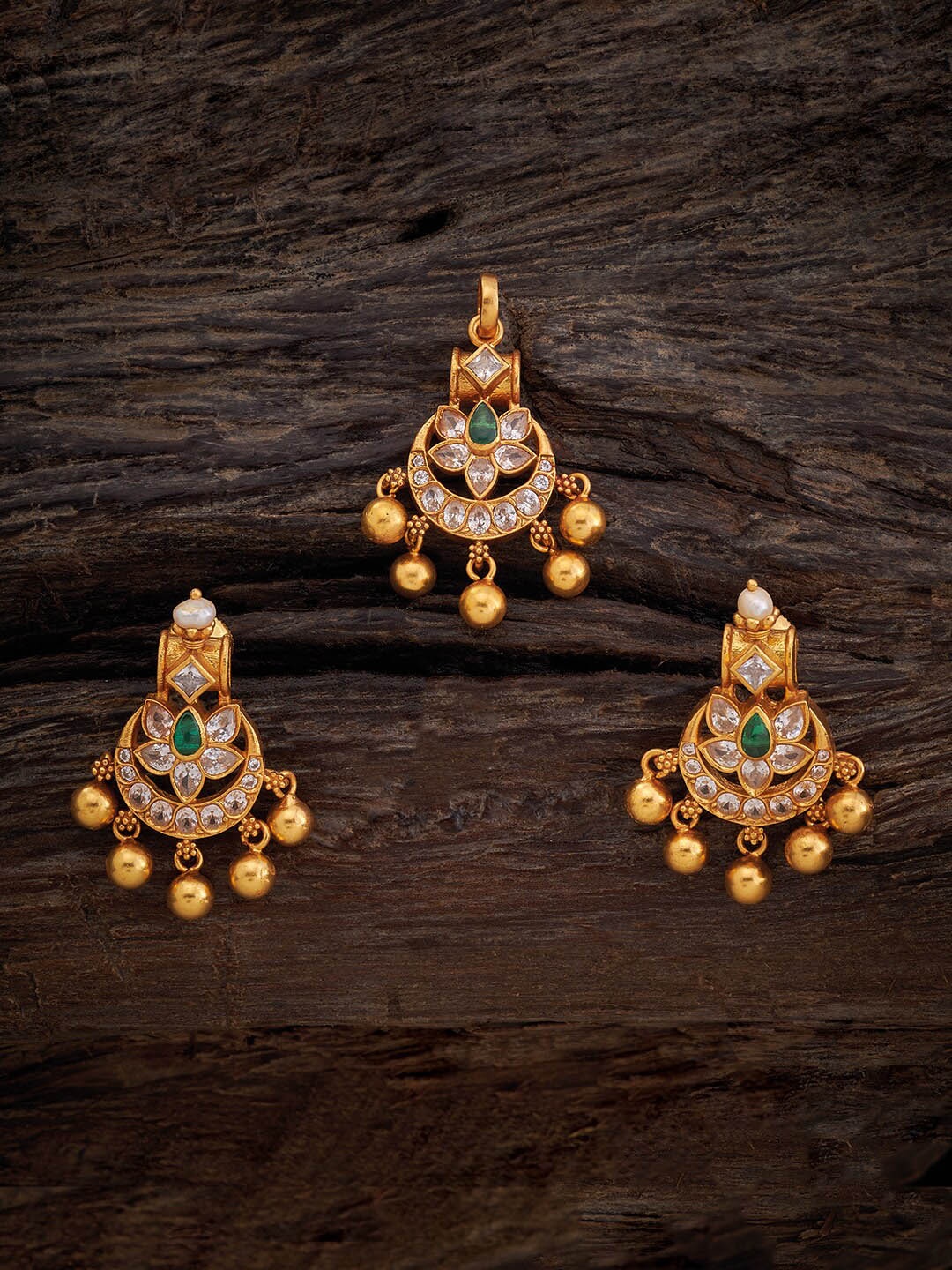 

Kushal's Fashion Jewellery Stone-Studded Pendant Set, Gold