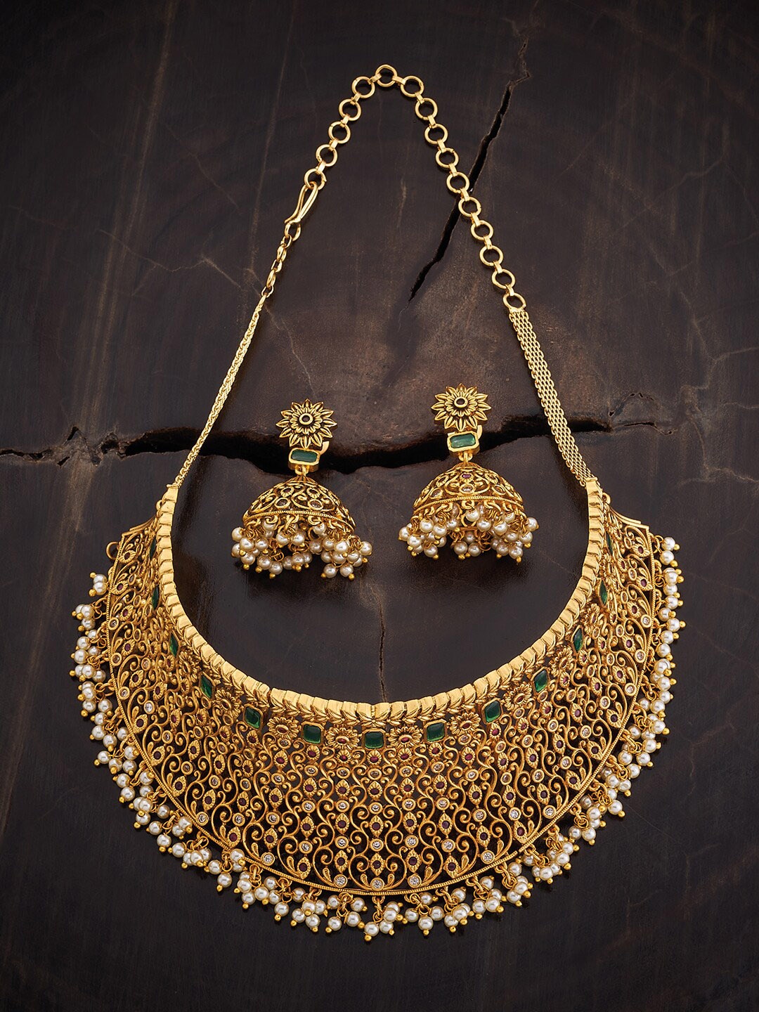 

Kushal's Fashion Jewellery Gold-Plated Stone-Studded & Beaded Jewellery Set