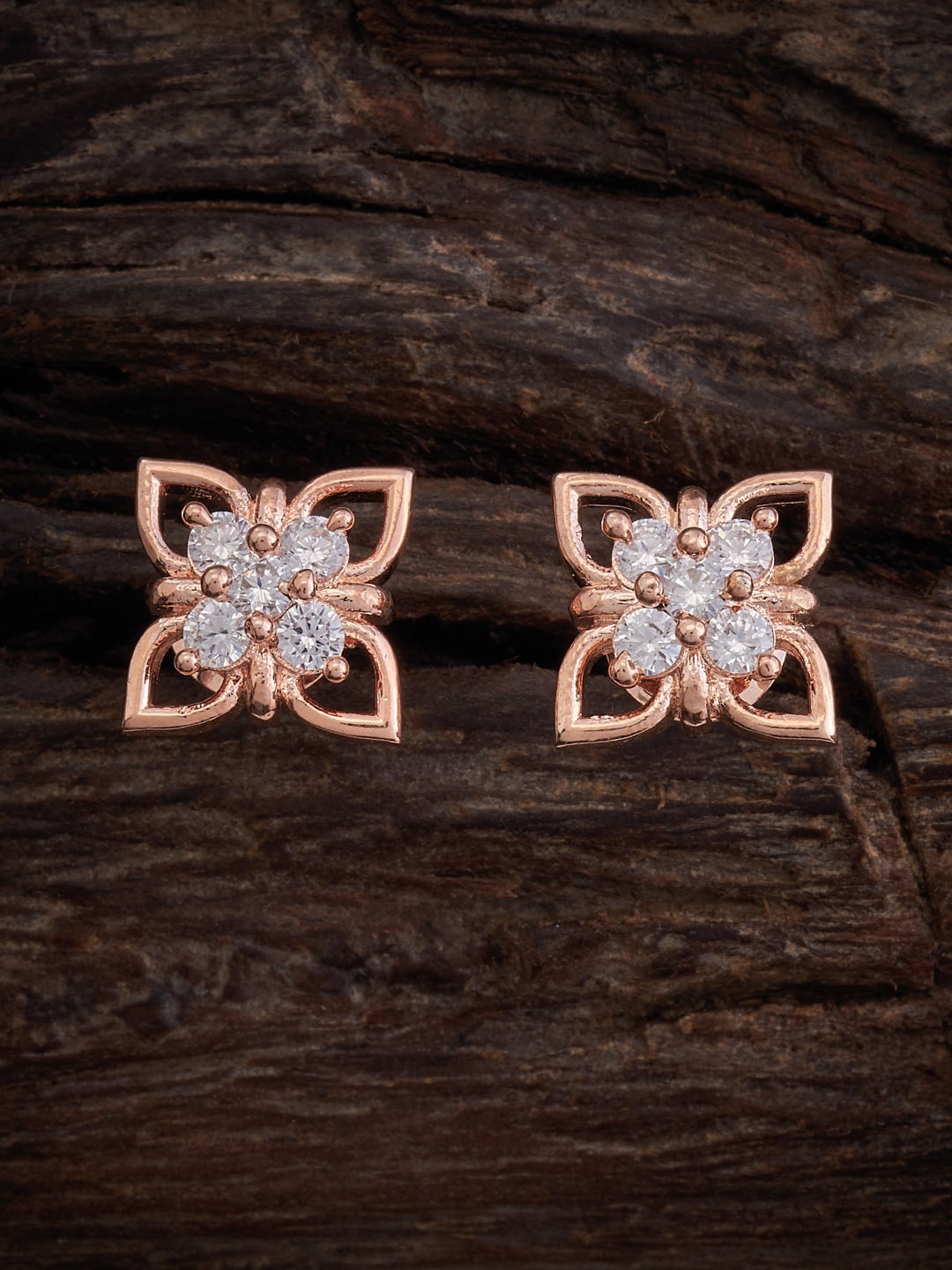 

Kushal's Fashion Jewellery Floral Cubic Zirconia Studs, Rose gold