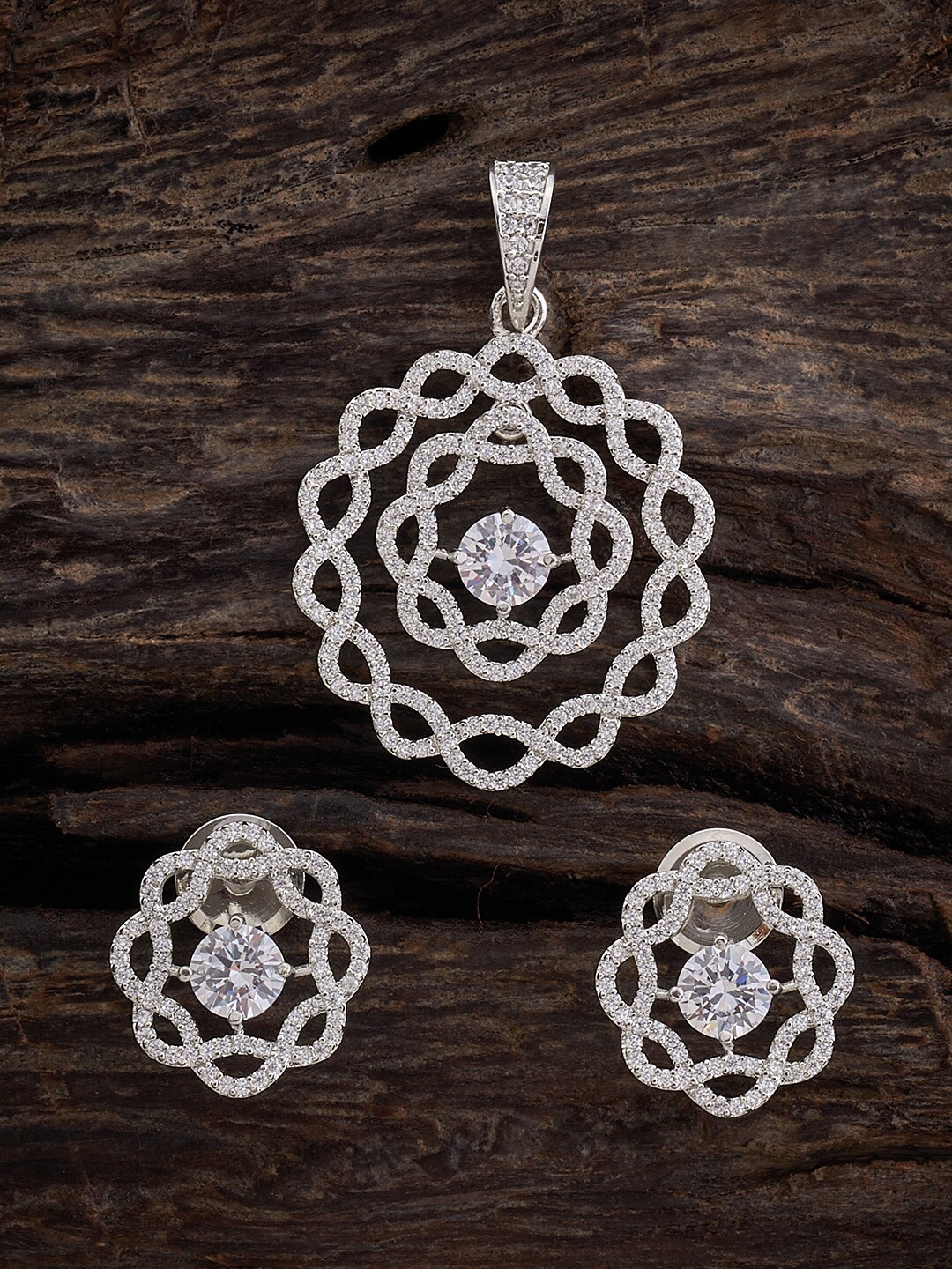 

Kushal's Fashion Jewellery Rhodium-Plated Silver Cubic Zircon Studded Jewellery Set