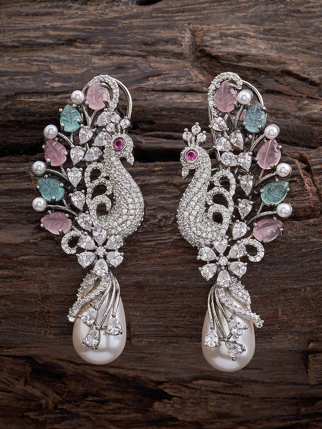 

Kushal's Fashion Jewellery Peacock Shaped Studs, Silver