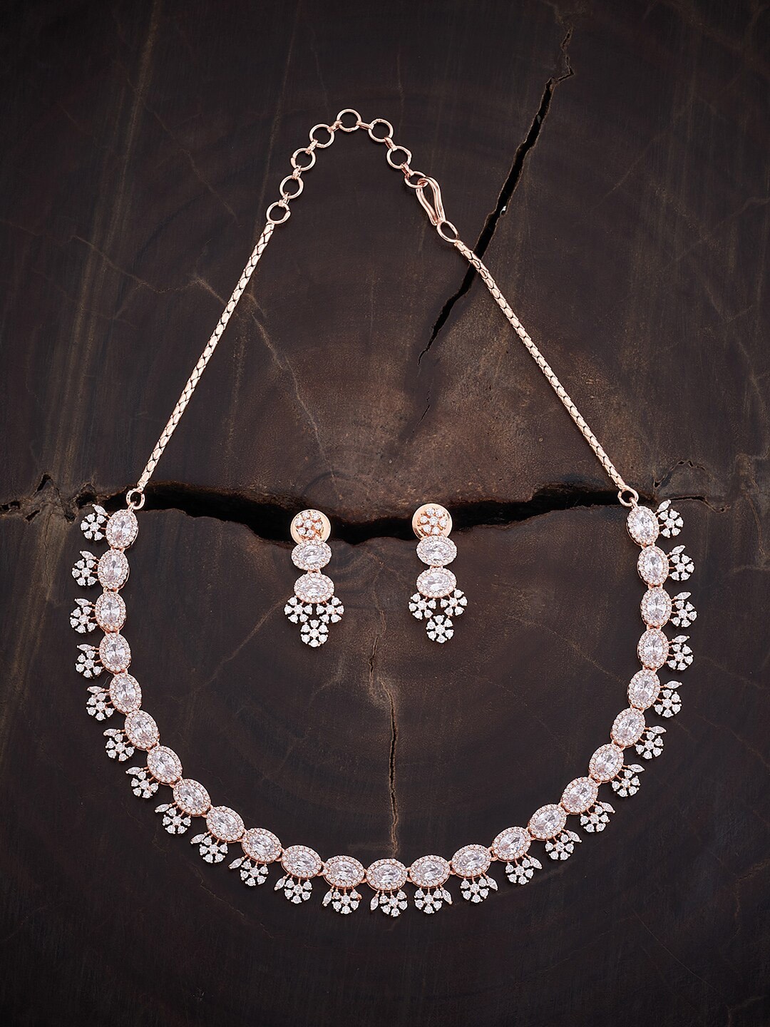 

Kushal's Fashion Jewellery Rose Gold-Plated CZ-Studded Jewellery Set