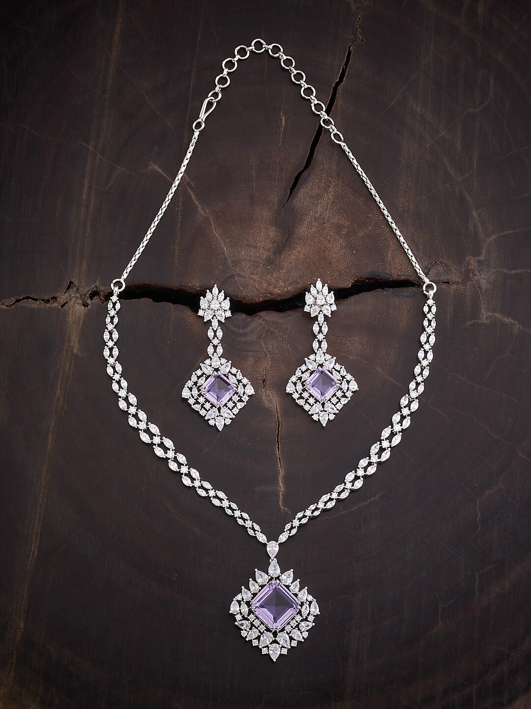 

Kushal's Fashion Jewellery Rhodium-Plated CZ-Studded Jewellery Set, Silver