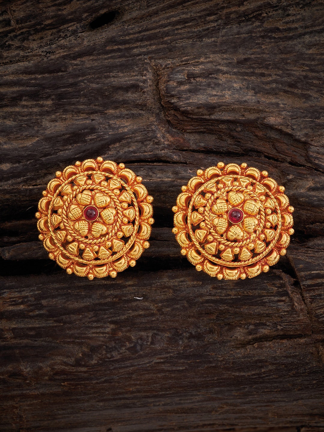

Kushal's Fashion Jewellery Circular Studs Temple Earring, Gold