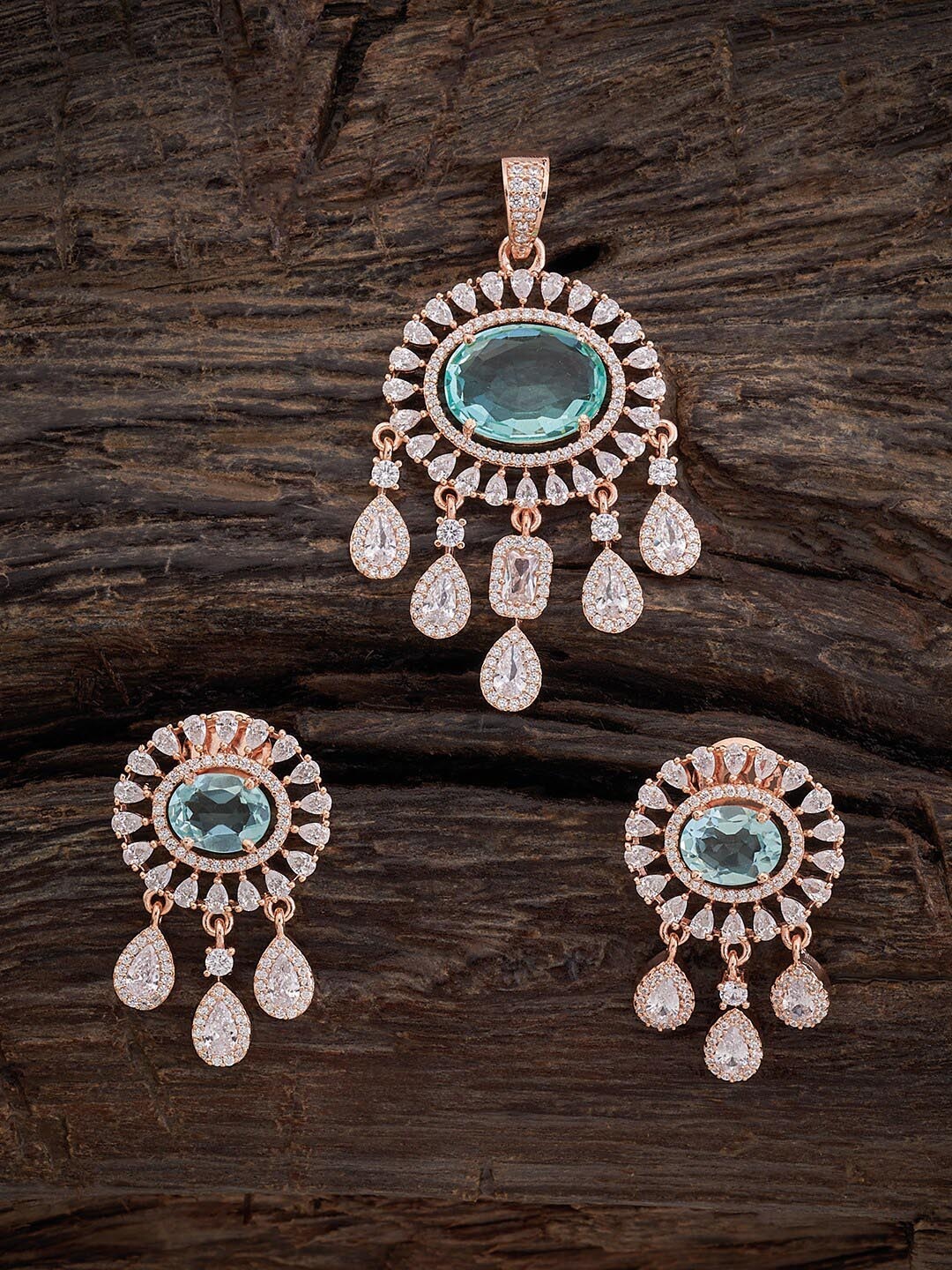 

Kushal's Fashion Jewellery Rose Gold-Plated CZ-Studded Pendant With Earrings