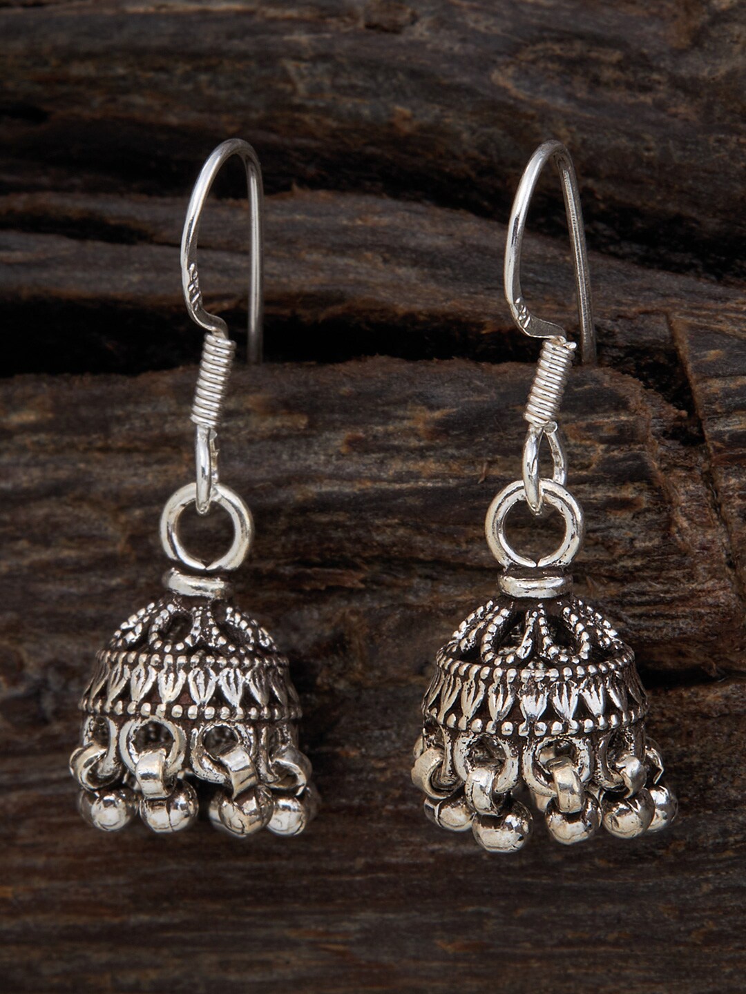 

Kushal's Fashion Jewellery 92.5 Pure Silver Rhodium-Plated Dome Shaped Zhumkas, Na