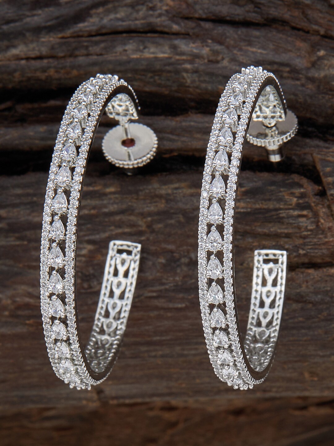 

Kushal's Fashion Jewellery Rose Gold-Plated Circular CZ Half Hoop Earrings, Silver