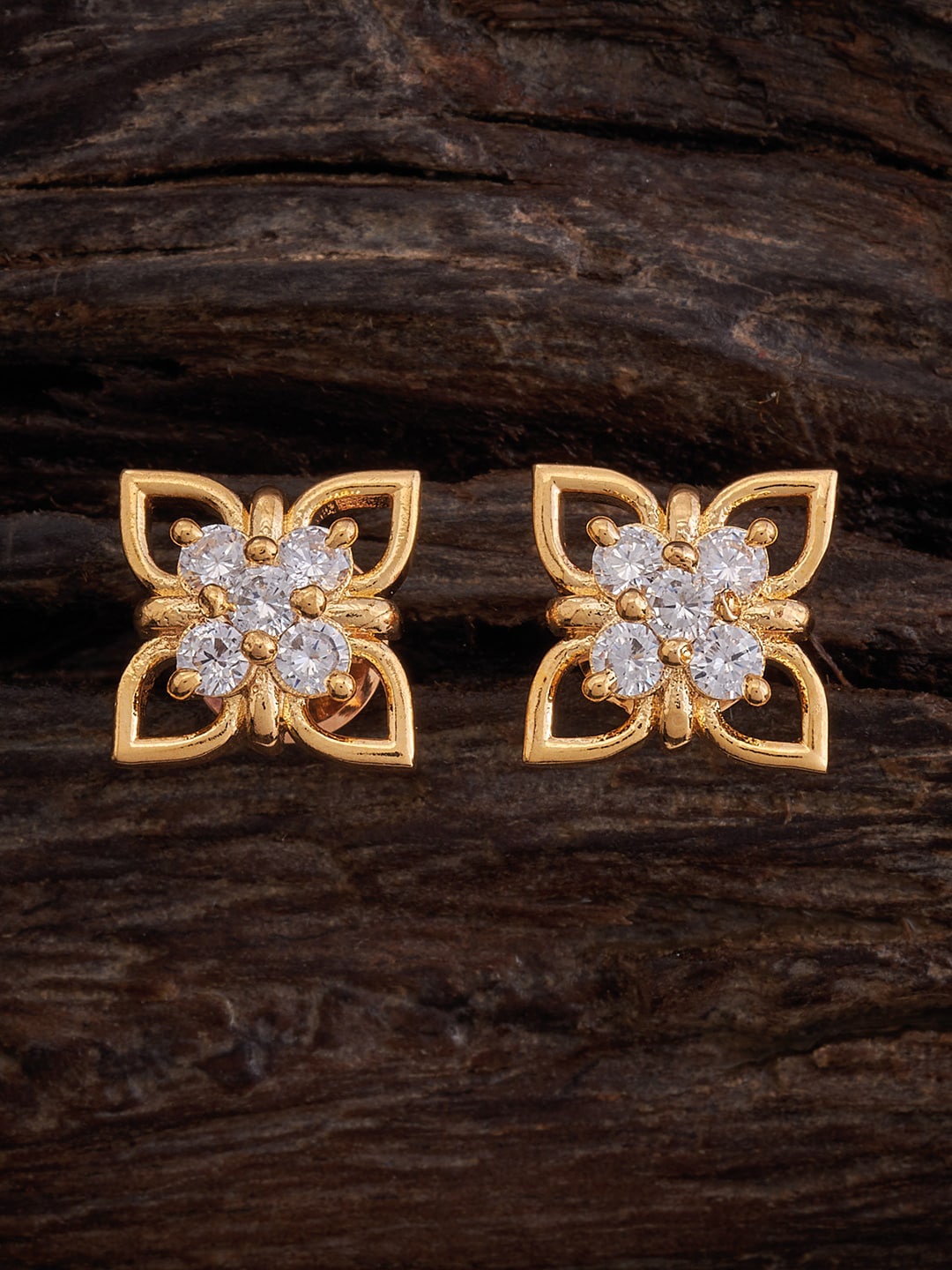 

Kushal's Fashion Jewellery Rose Gold-Plated Cubic Zirconia Floral Studs