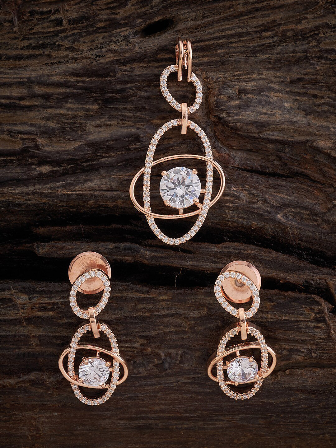 

Kushal's Fashion Jewellery Rose Gold-Plated Cubic Zirconia-Studded Pendant Set