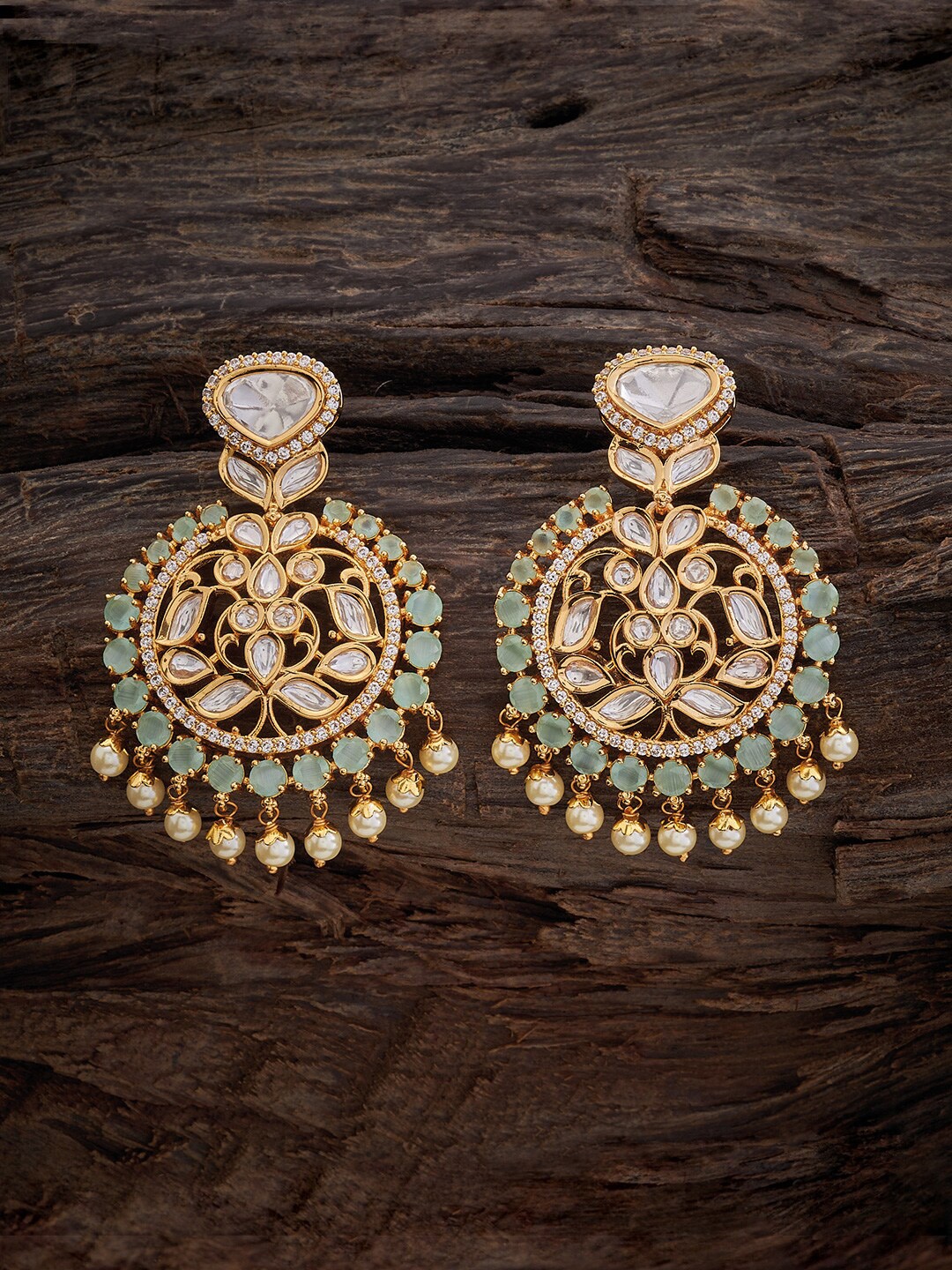 

Kushal's Fashion Jewellery Circular Shaped Kundan Chandbalis Earrings, Gold