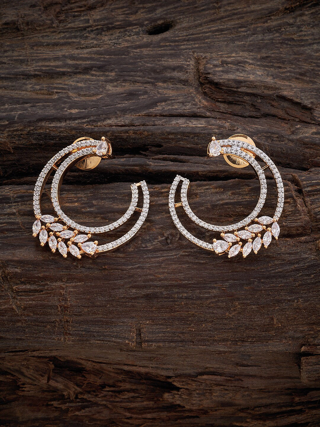 

Kushal's Fashion Jewellery Rose Gold-Plated Circular Studs Earrings, White