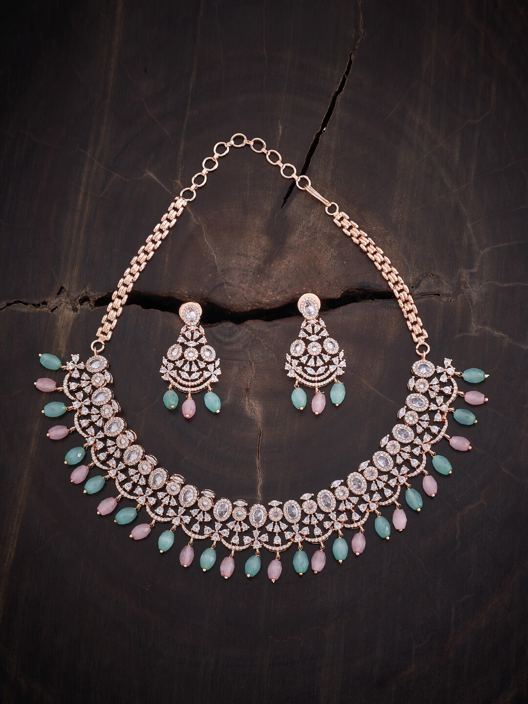 

Kushal's Fashion Jewellery Rose Gold-Plated CZ-Studded & Beaded Jewellery Set