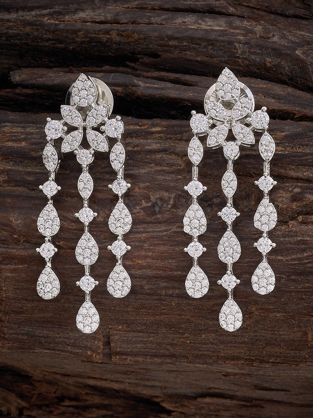 

Kushal's Fashion Jewellery Silver Plated Zircon Studded Drop Earrings, White