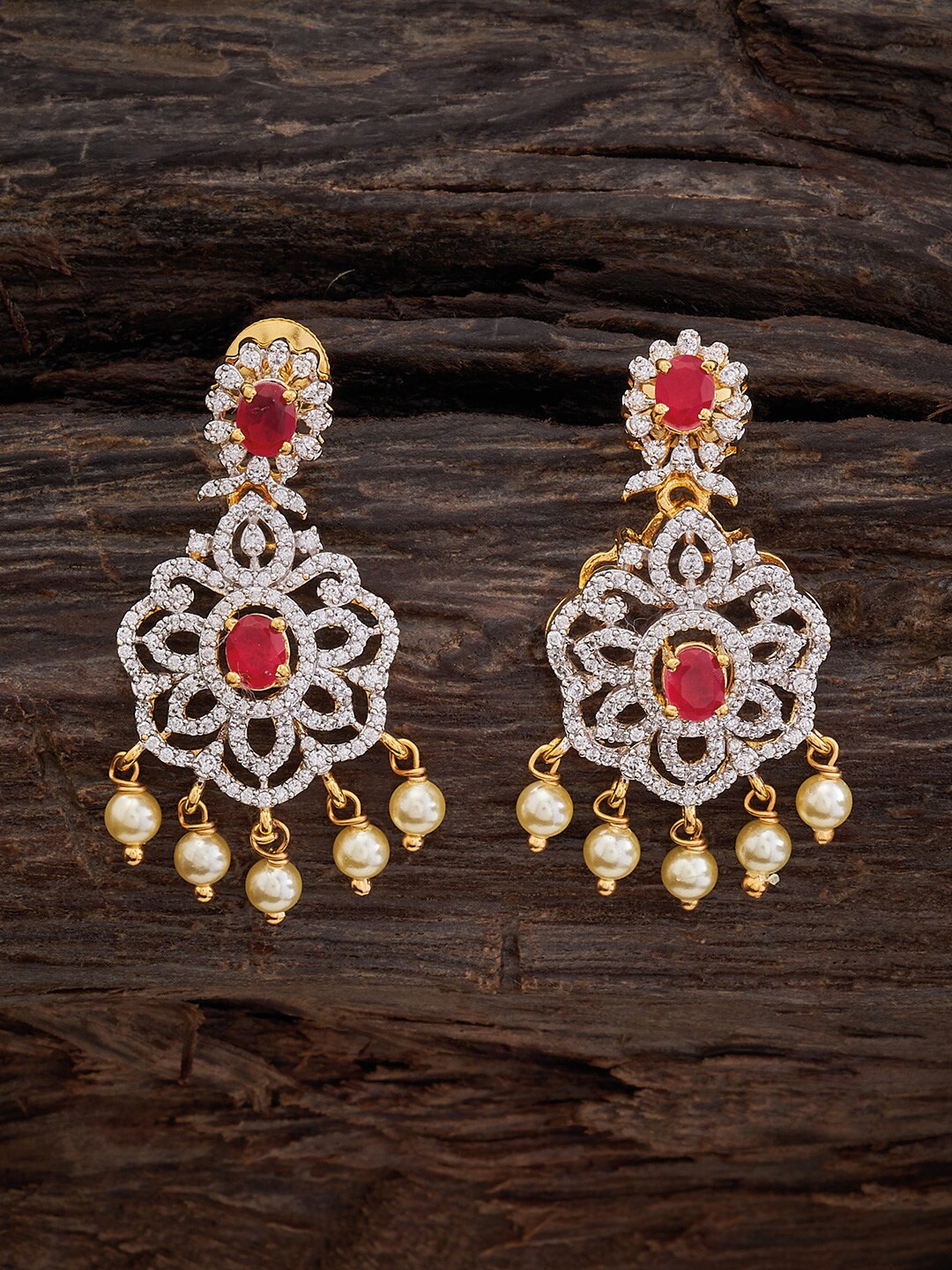 

Kushal's Fashion Jewellery Rhodium-Plated Studded Circular 92.5 Pure Silver Drop Earrings