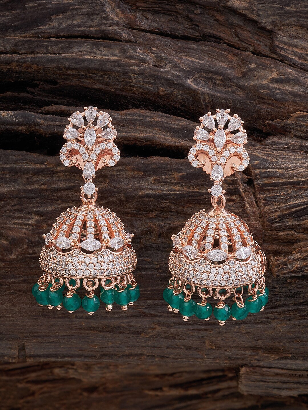 

Kushal's Fashion Jewellery Rose Gold Plated Dome Shaped Zircon Jhumkas