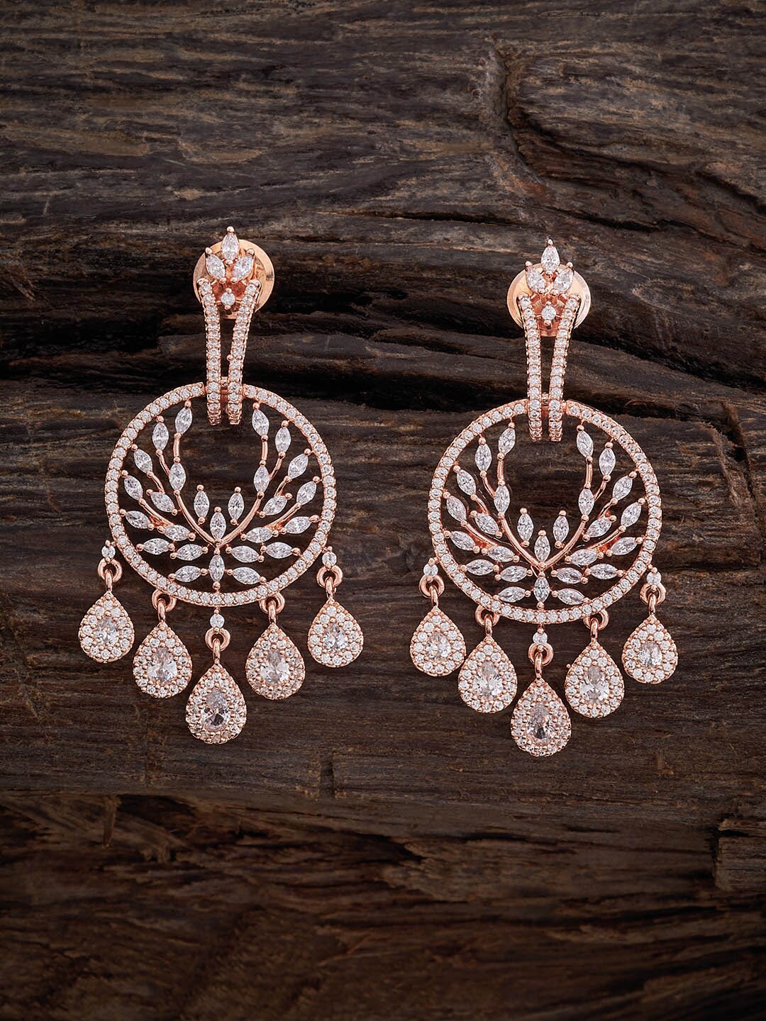 

Kushal's Fashion Jewellery Gold Plated CZ Studed Drop Earrings, Rose gold