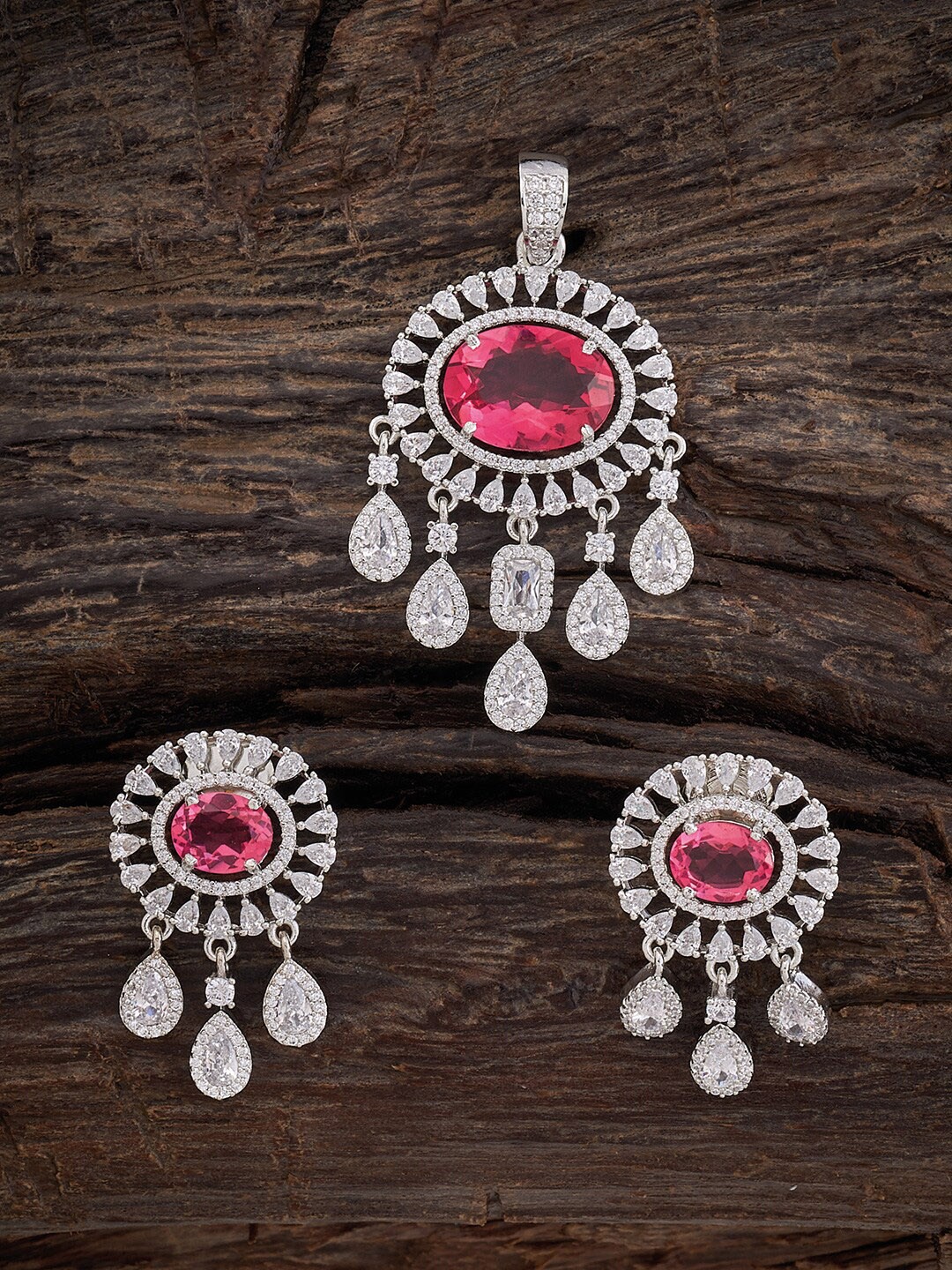 

Kushal's Fashion Jewellery Rhodium-Plated CZ-Studded Jewellery Set, Silver