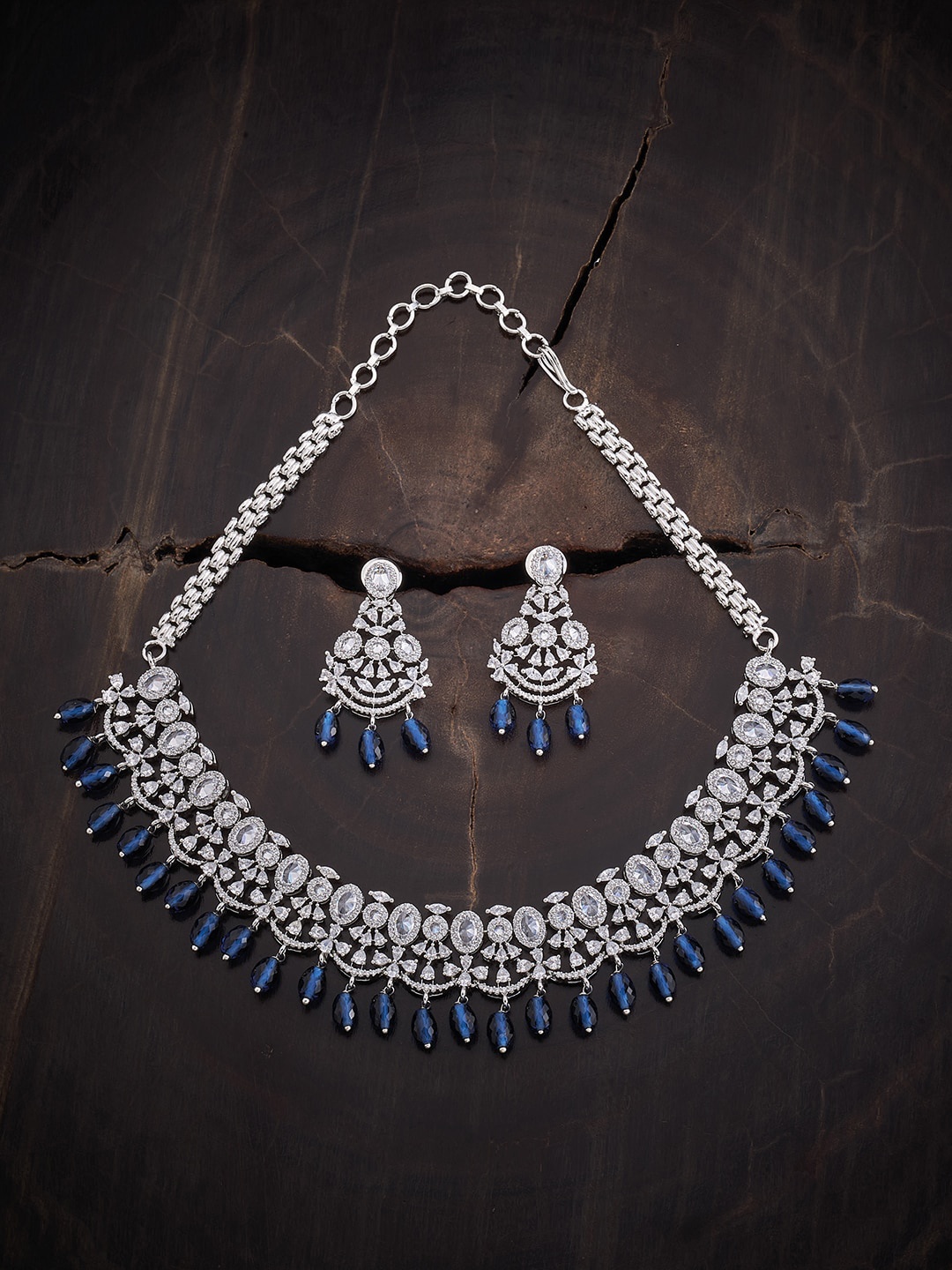 

Kushal's Fashion Jewellery Rhodium-Plated CZ-Studded Jewellery Set, Silver