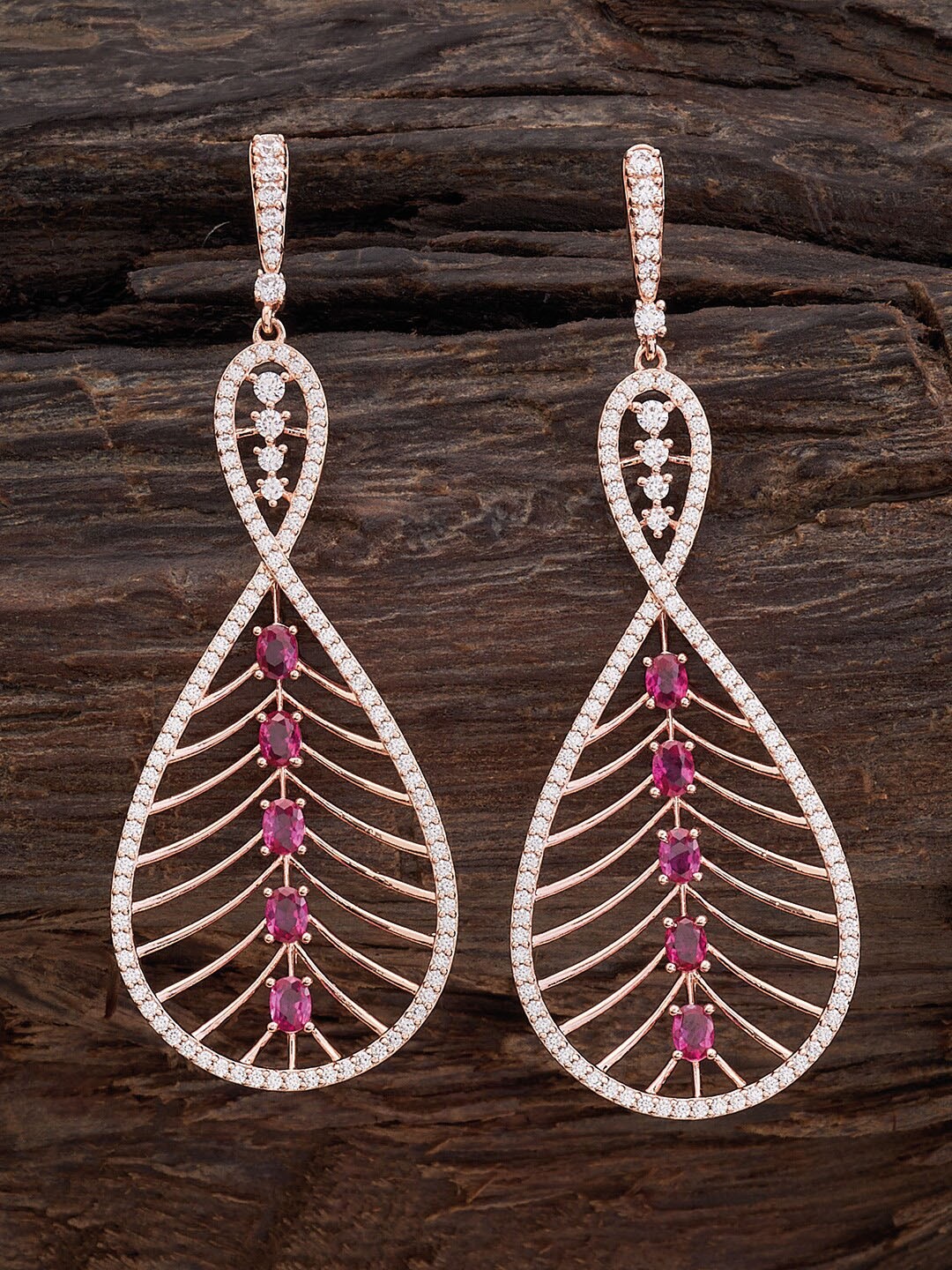 

Kushal's Fashion Jewellery Rose Gold-Plated Teardrop Shaped Cubic Zirconia Drop Earrings