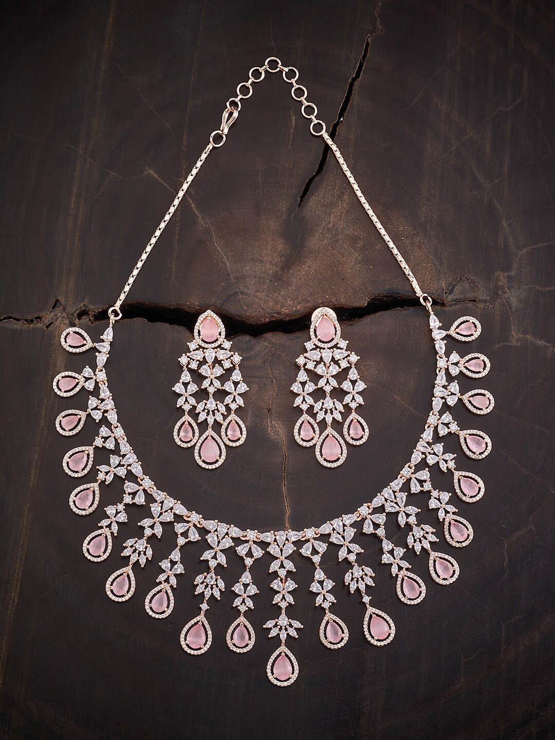 

Kushal's Fashion Jewellery Rose Gold-Plated CZ-Studded Jewellery Set
