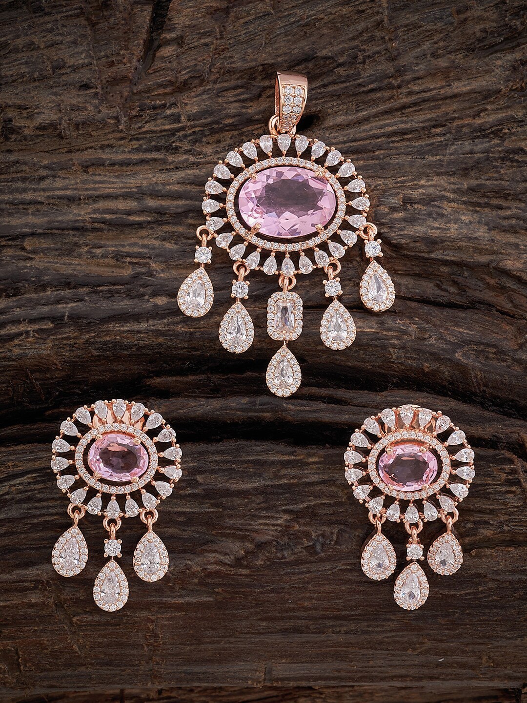 

Kushal's Fashion Jewellery Rose Gold-Plated CZ-Studded Pendant WithEarrings
