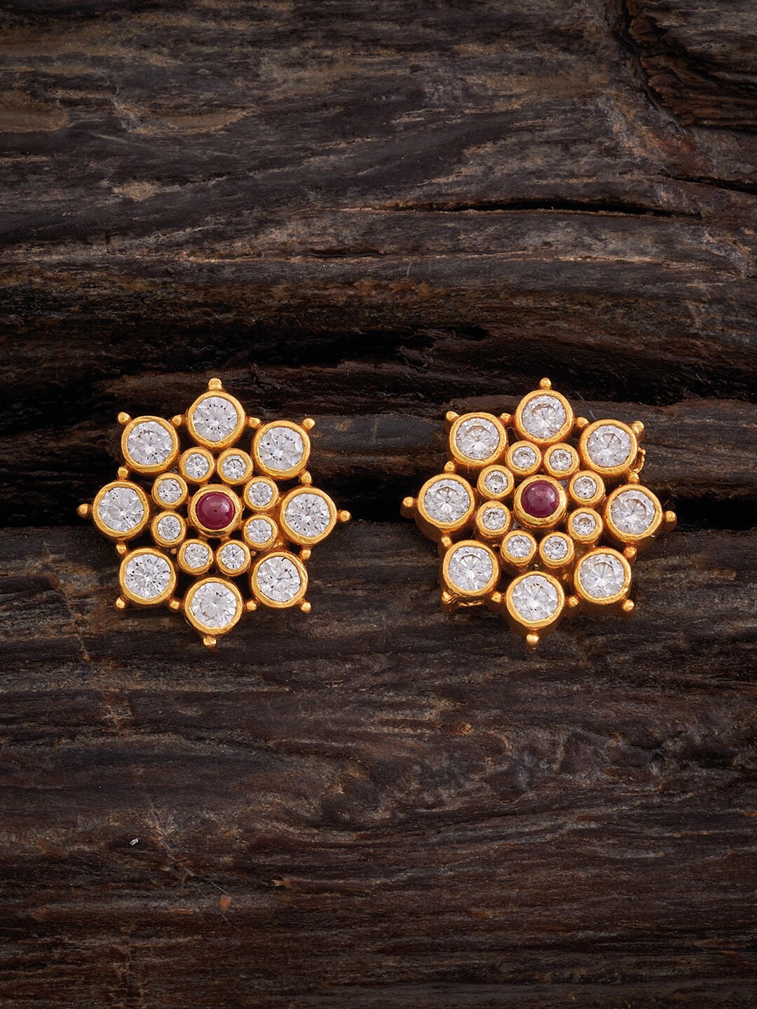 

Kushal's Fashion Jewellery 92.5 Pure Silver Circular Studs Earrings, Red