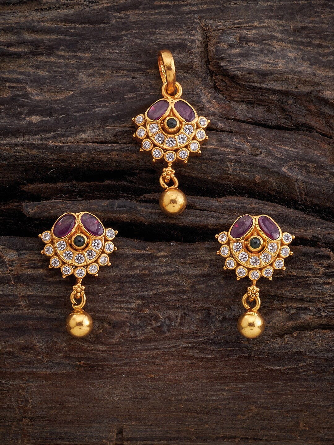 

Kushal's Fashion Jewellery Gold-Plated Stone-Studded Pendant Set