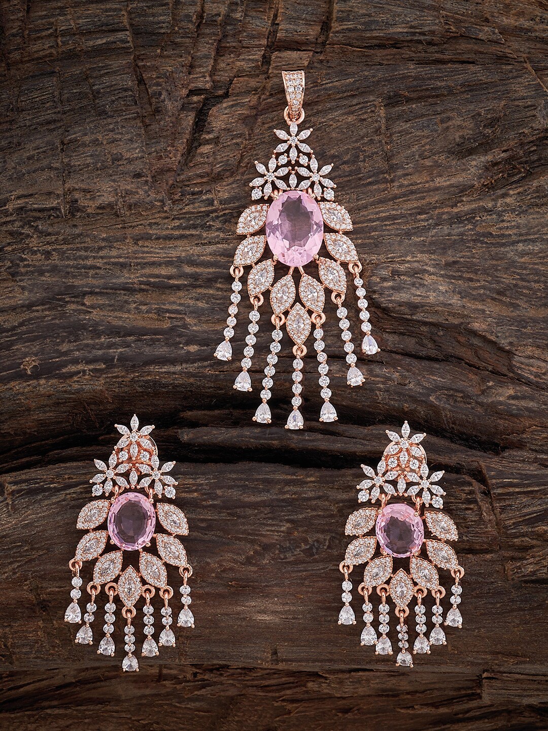 

Kushal's Fashion Jewellery Rose Gold-Plated Cubic Zirconia-Studded Pendant Set