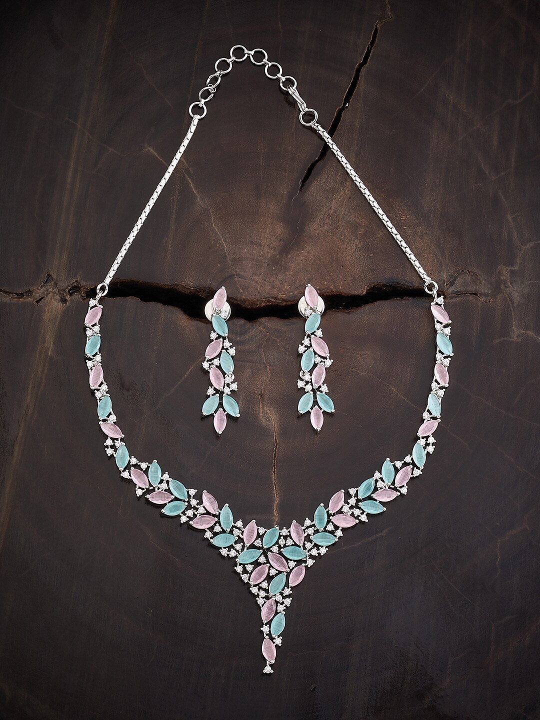 

Kushal's Fashion Jewellery Rhodium-Plated CZ-Studded Jewellery Set, Silver