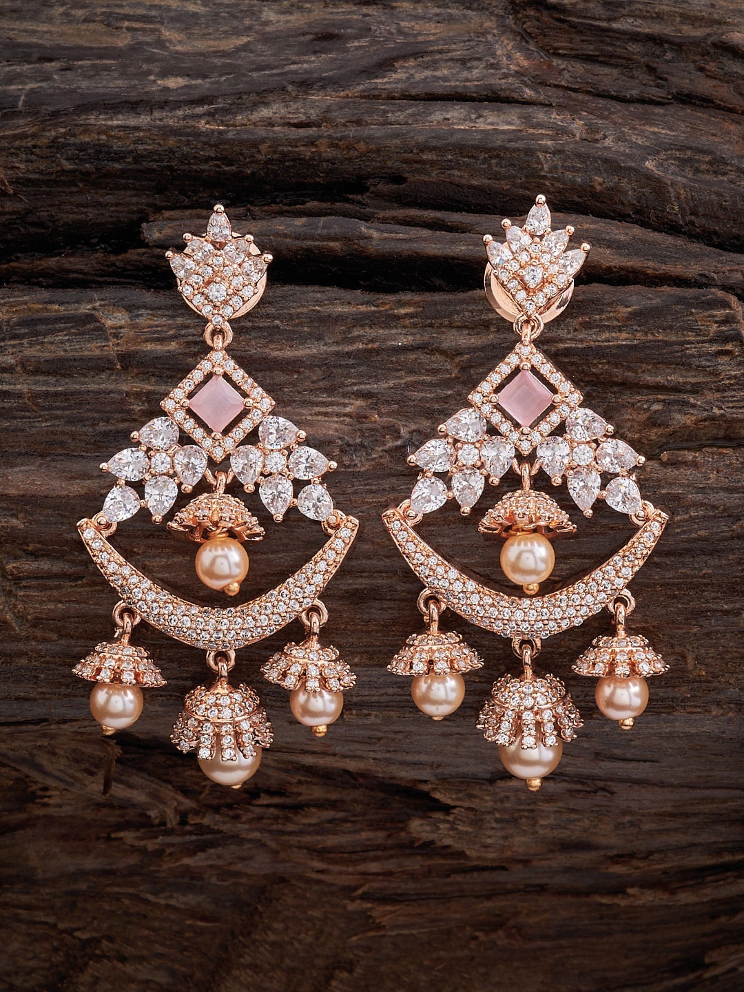 

Kushal's Fashion Jewellery Rose Gold-Plated CZ-Studded Classic Drop Earrings