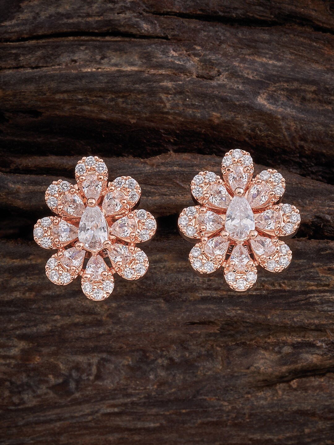 

Kushal's Fashion Jewellery Rose Gold-Plated Floral Cubic Zirconia Studs Earrings