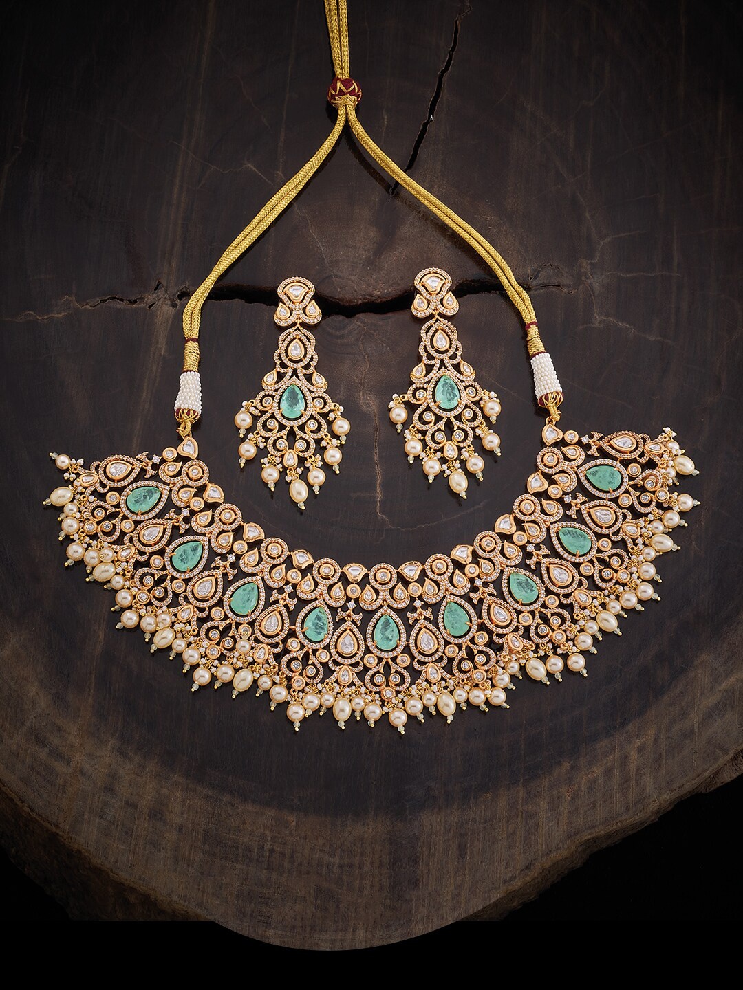 

Kushal's Fashion Jewellery Kundan-Studded & Beaded Jewellery Set, Sea green