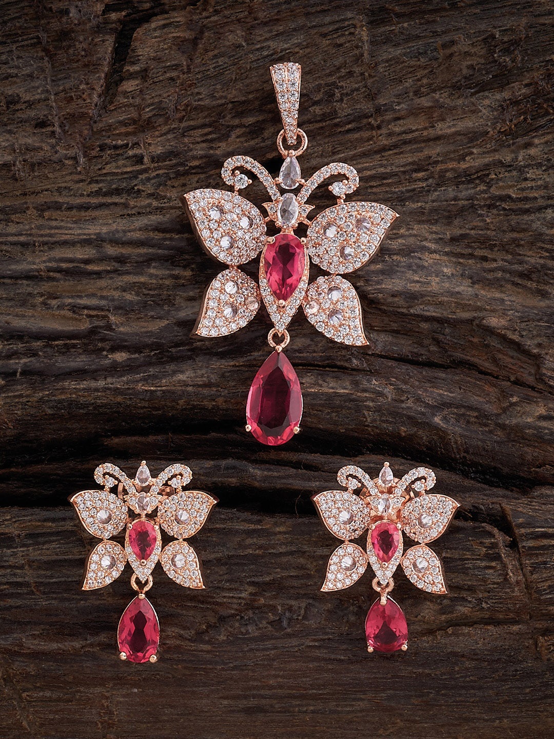 

Kushal's Fashion Rose Gold-Plated CZ-Studded Pendant Set