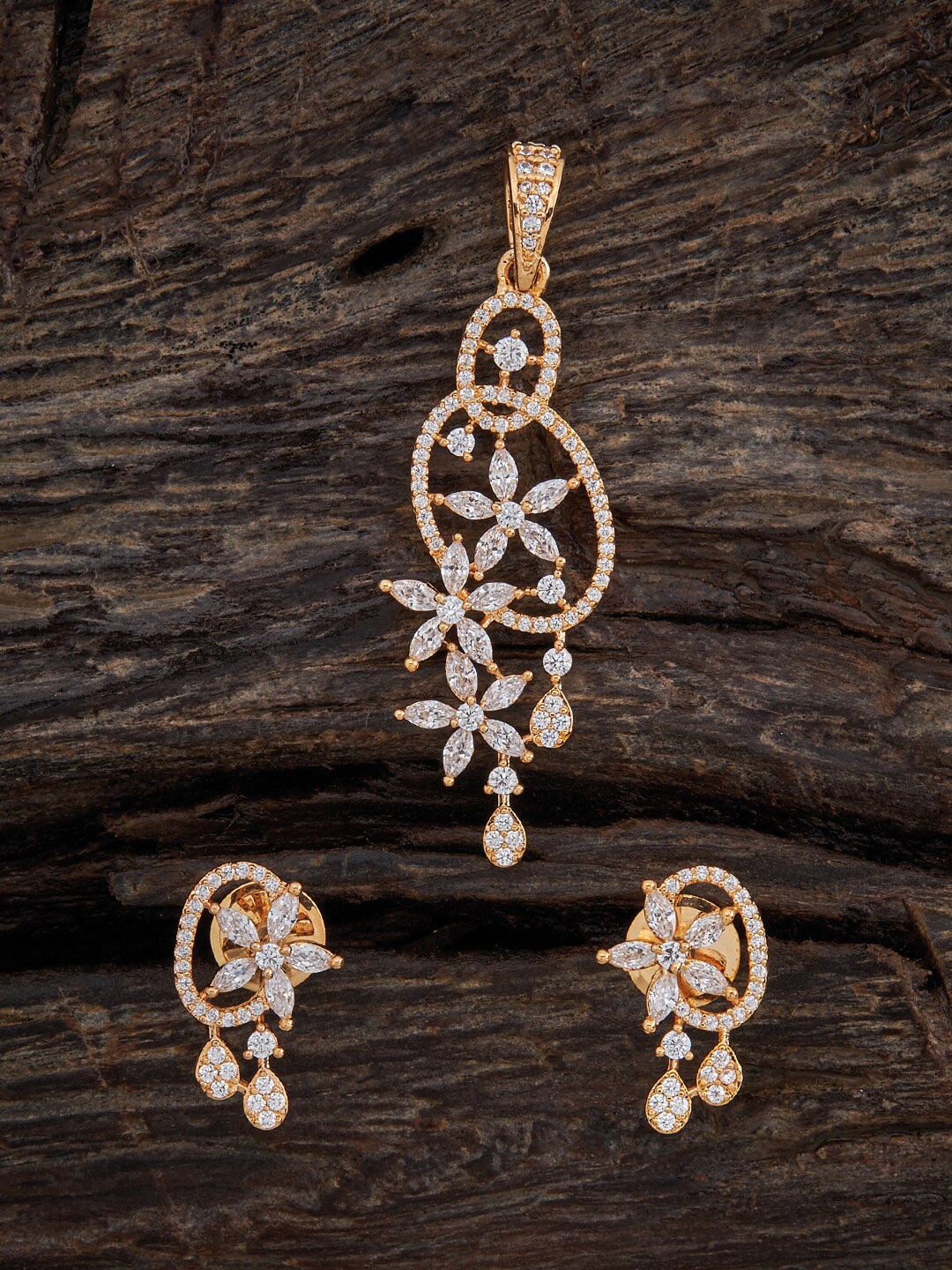 

Kushal's Fashion Jewellery Gold-Plated CZ-Studded Pendant Set