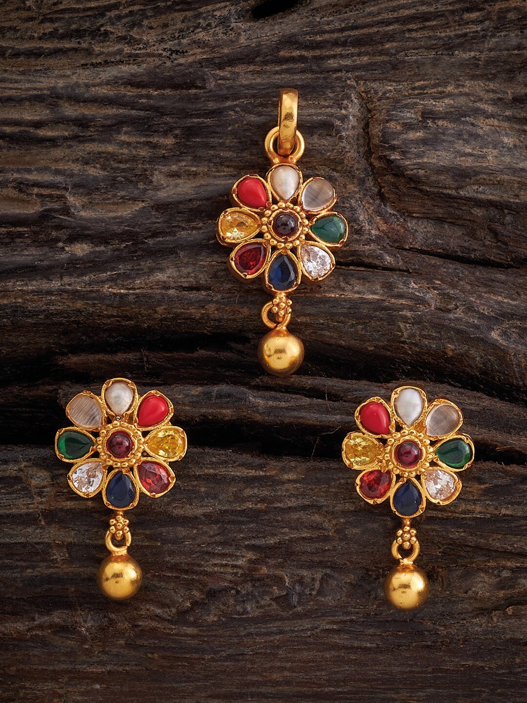 

Kushal's Fashion Jewellery Stone-Studded Pendant Set, Gold